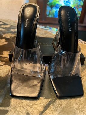 Black Clear Strap Square-Toe Mules